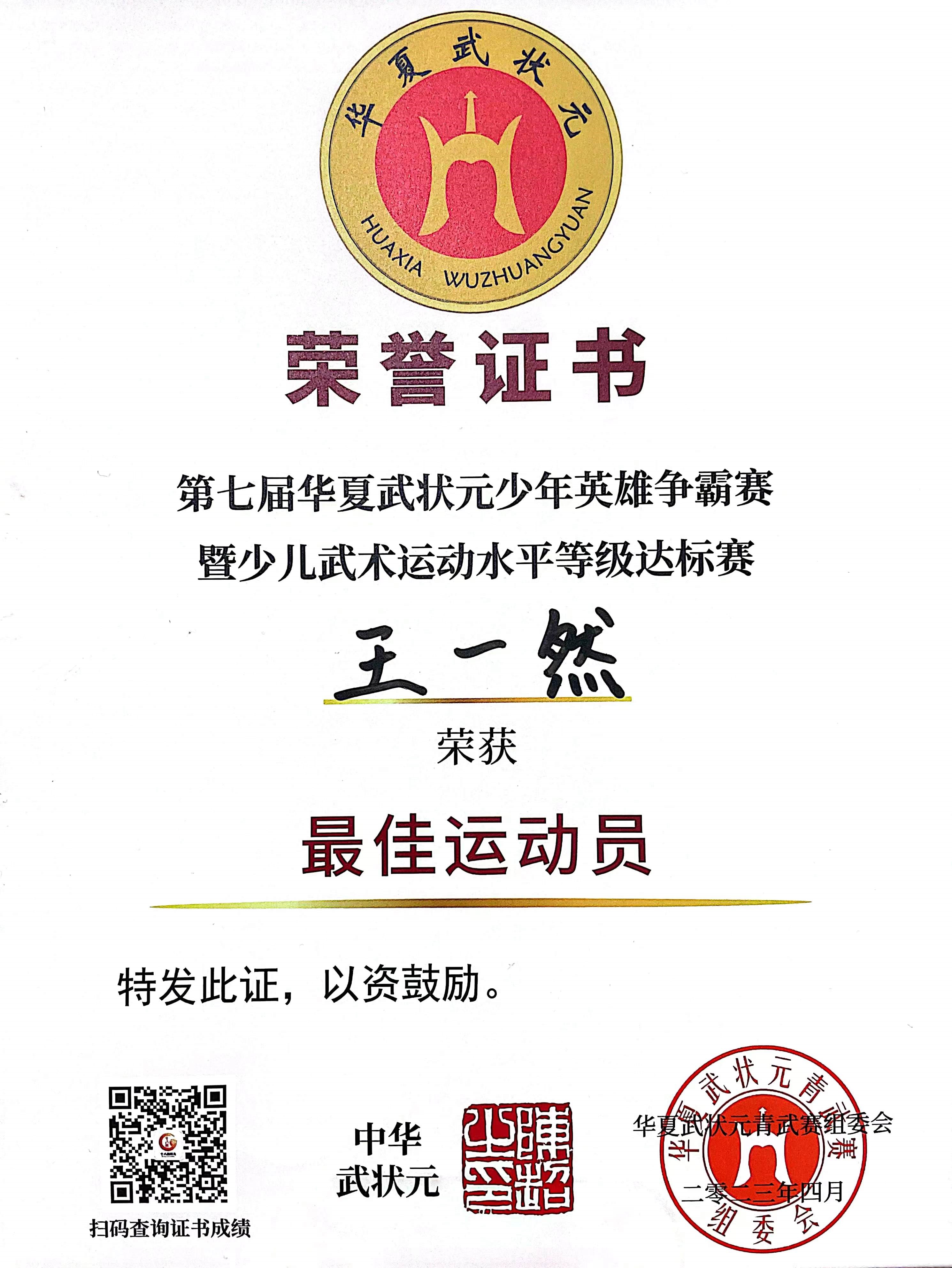 全国少儿武术运动水平等级达标赛 最佳运动员